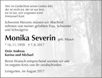 Traueranzeige von Monika Severin 