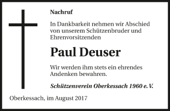 Traueranzeige von Paul Deuser 