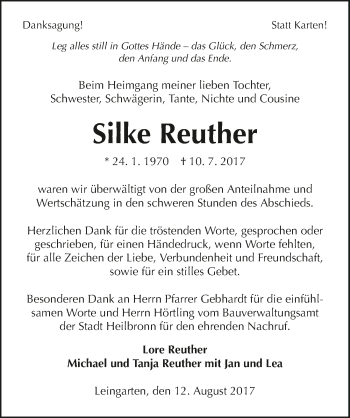 Traueranzeige von Silke Reuther 