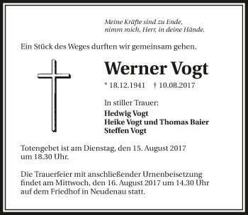 Traueranzeige von Werner Vogt 