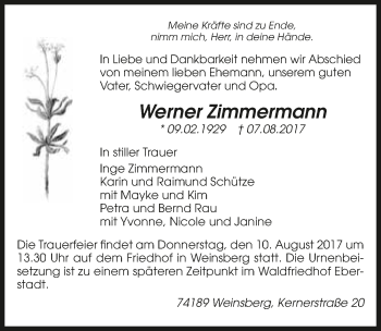 Traueranzeige von Werner Zimmermann 