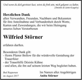 Traueranzeige von Wilfried Störner 