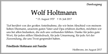 Traueranzeige von Wolf Holtmann 