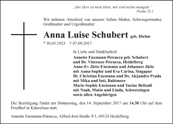 Traueranzeige von Anna Luise Schubert 