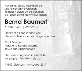 Traueranzeige von Bernd Baumert 