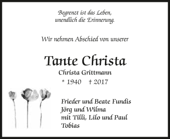 Traueranzeige von Christa Grittmann 