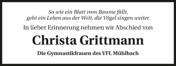 Traueranzeige von Christa Grittmann 