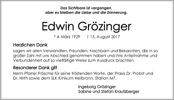 Traueranzeige von Edwin Grözinger 