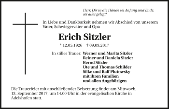 Traueranzeige von Erich Sitzler 