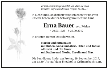 Traueranzeige von Erna Bauer 