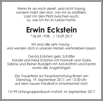 Traueranzeige von Erwin Eckstein 
