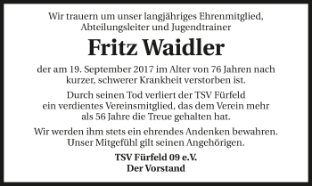 Traueranzeige von Fritz Waidler 