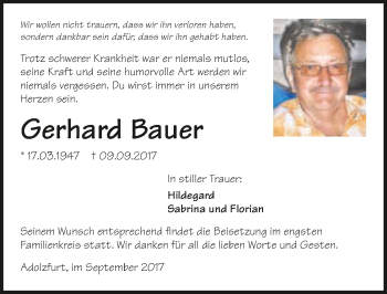Traueranzeige von Gerhard Bauer 