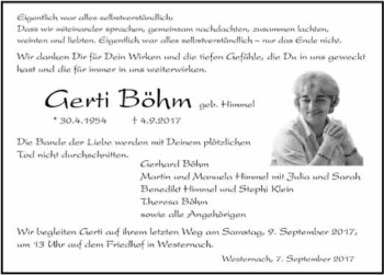 Traueranzeige von Gerti Böhm 