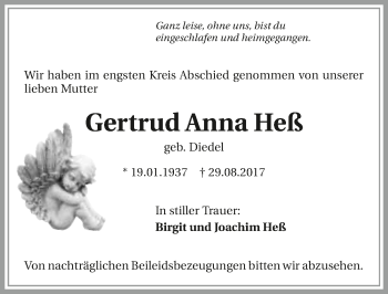 Traueranzeige von Gertrud Anna Heß 