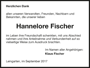 Traueranzeige von Hannelore Fischer 