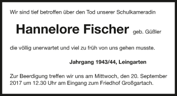 Traueranzeige von Hannelore Fischer 