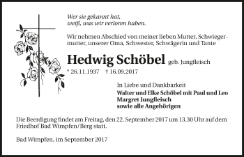 Traueranzeige von Hedwig Schöbel 