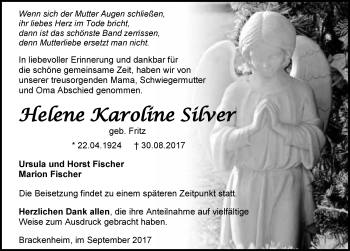 Traueranzeige von Helene Karoline Silver 