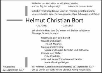 Traueranzeige von Helmut Christian Bort 