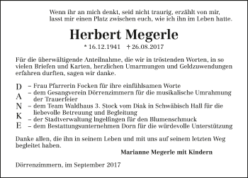 Traueranzeige von Herbert Megerle 