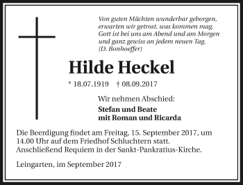 Traueranzeige von Hilde Heckel 