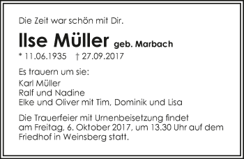 Traueranzeige von Ilse Müller 