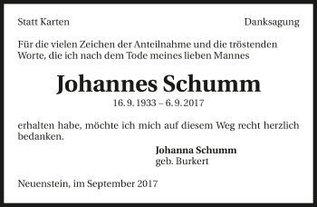 Traueranzeige von Johannes Schumm 