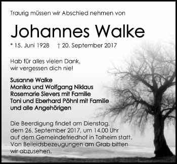 Traueranzeige von Johannes Walke 