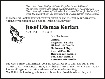 Traueranzeige von Josef Dismas Kerian 