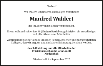 Traueranzeige von Manfred Waldert 