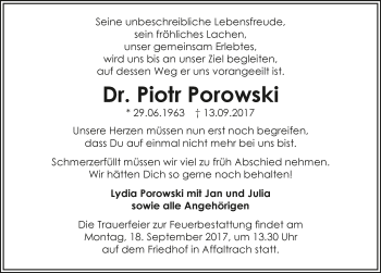 Traueranzeige von Piotr Porowski 