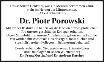 Traueranzeige von Piotr Porowski 