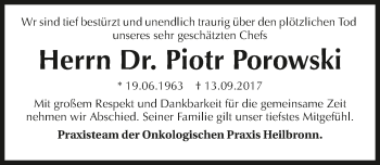 Traueranzeige von Piotr Porowski 