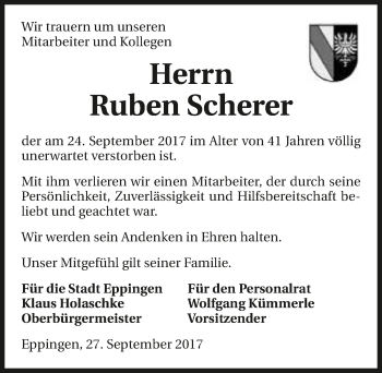 Traueranzeige von Ruben Scherer 