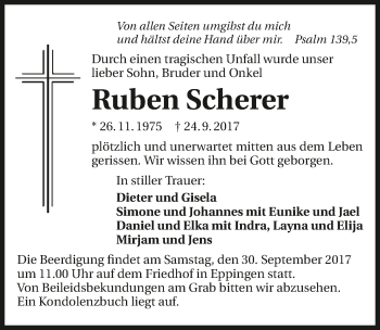 Traueranzeige von Ruben Scherer 