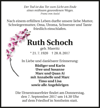 Traueranzeige von Ruth Schoch 