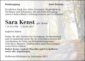 Traueranzeige von Sara Kenst 