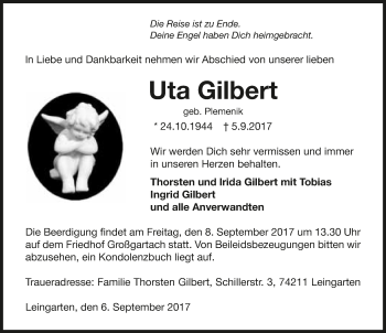 Traueranzeige von Uta Gilbert 