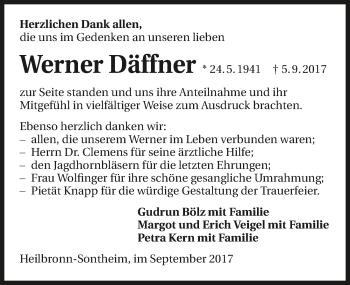 Traueranzeige von Werner Däffner 