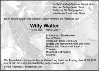 Traueranzeige von Willy Walter 