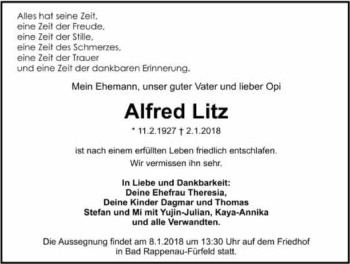 Traueranzeige von Alfred Litz 