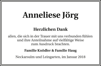 Traueranzeige von Anneliese Jörg 