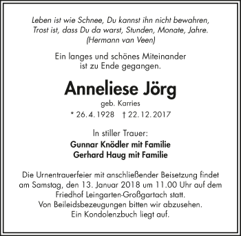 Traueranzeige von Anneliese Jörg 