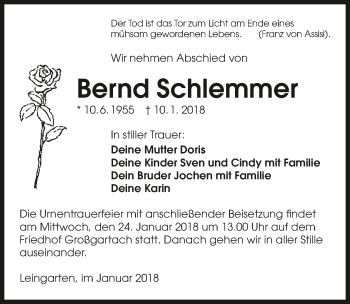 Traueranzeige von Bernd Schlemmer 