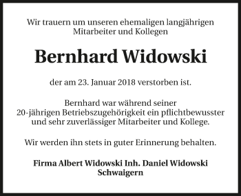 Traueranzeige von Bernhard Widowski 