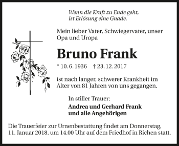 Traueranzeige von Bruno Frank 