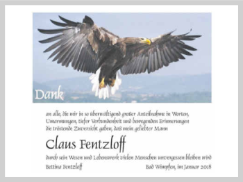 Traueranzeige von Claus Fentzloff 