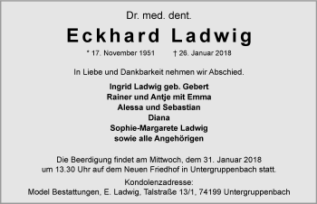 Traueranzeige von Eckhard Ladwig 