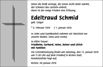 Traueranzeige von Edeltraud Schmid 